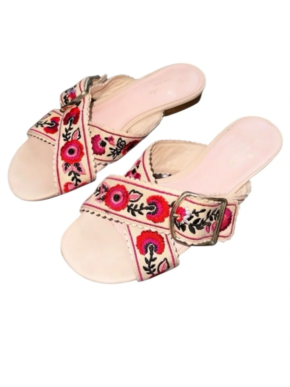 Kate Spade Faris Floral Embroidered Slide Sandal Cross Over Strap Buckle Size 7